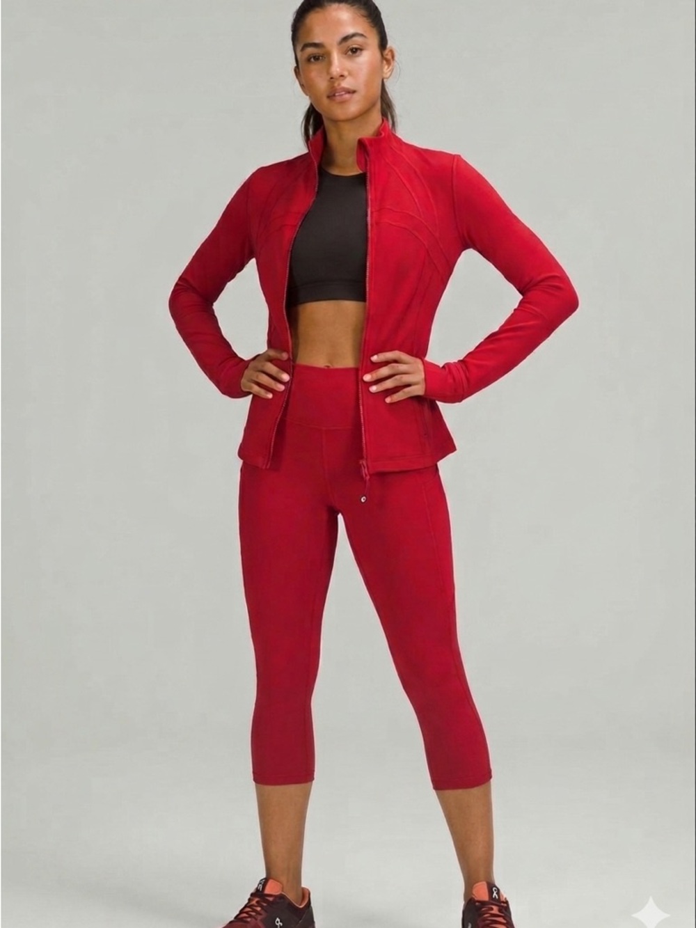lululemon athletica dark Red Full-Zip define Jacket fast and free crop legging